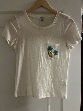 J. Crew Cream Short-Sleeve Tee with Pineapple Pocket Appliqué